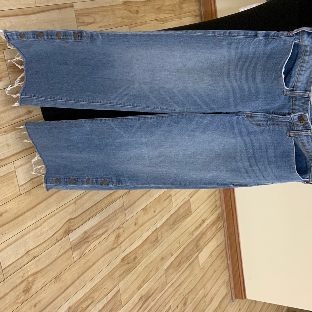 Pilcro Light Blue Flare Jeans with Button Accents